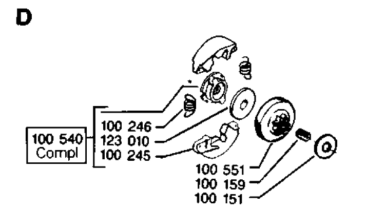 Clutch Diagram and Parts List for 35 19900100001-19902200000 Husqvarna Chainsaw