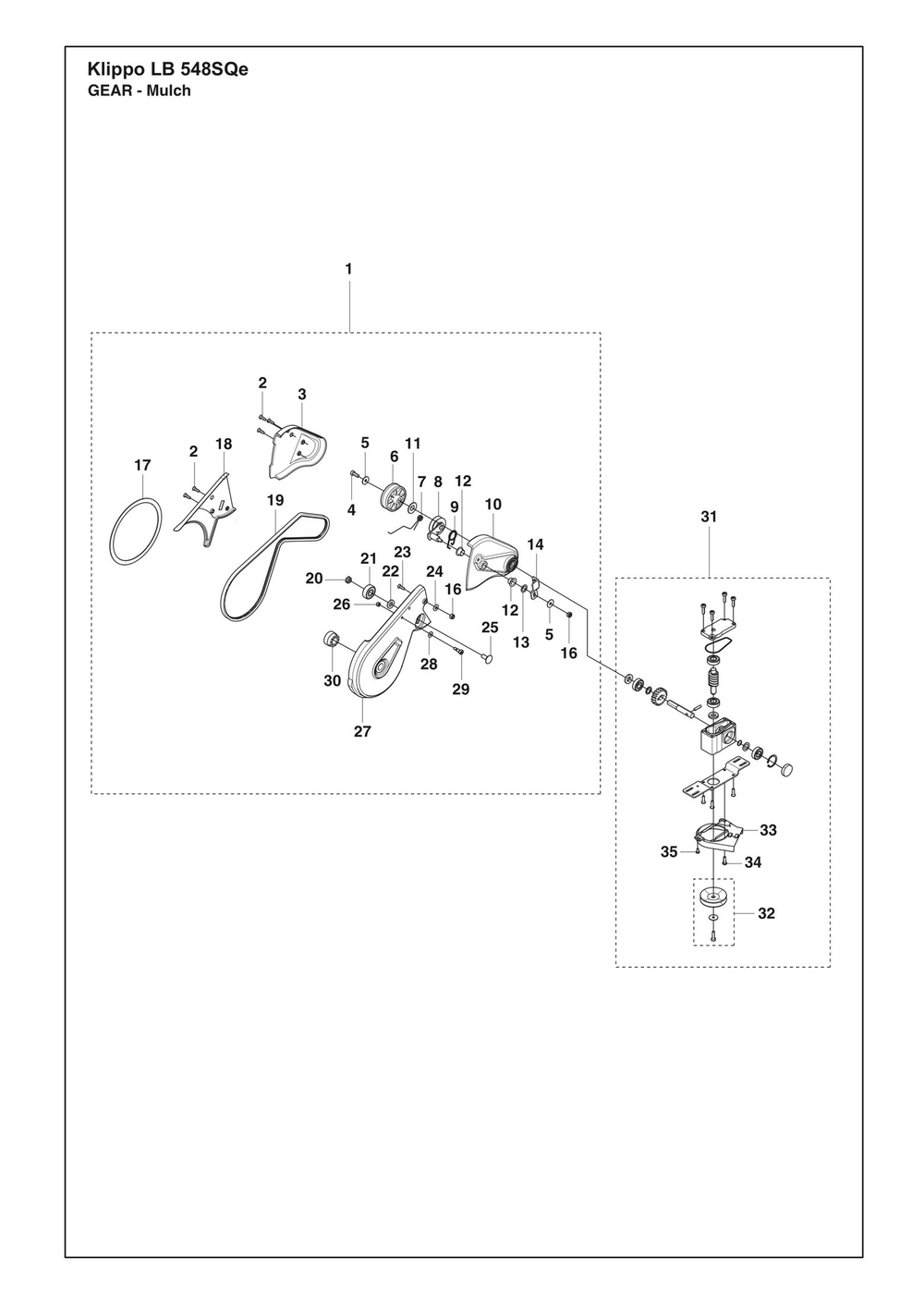 Gear Box Diagram and Parts List for KLIPPOLB548SQE  Husqvarna Lawn Mower
