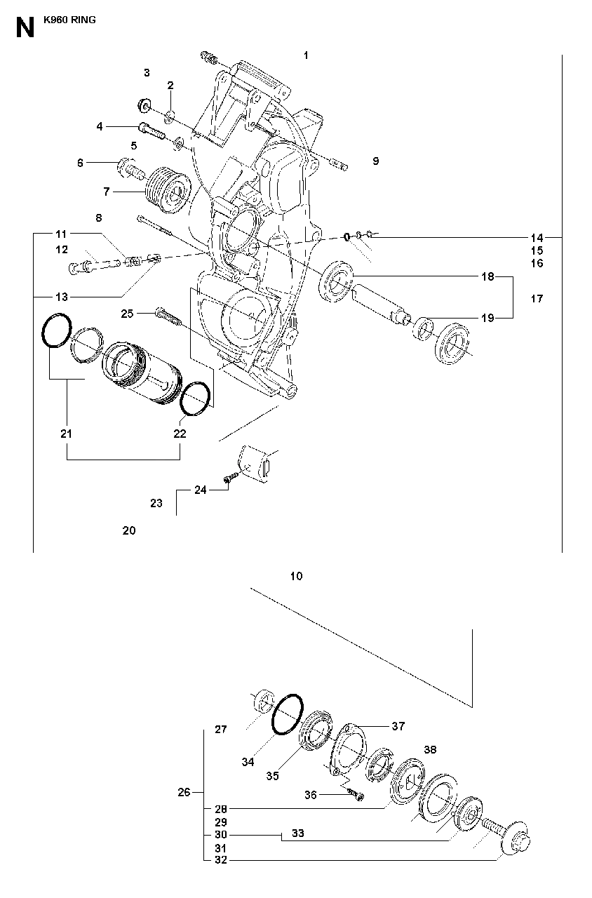 Chassis / Frame Diagram and Parts List for K960RING 2008-03 Husqvarna Circular Saw