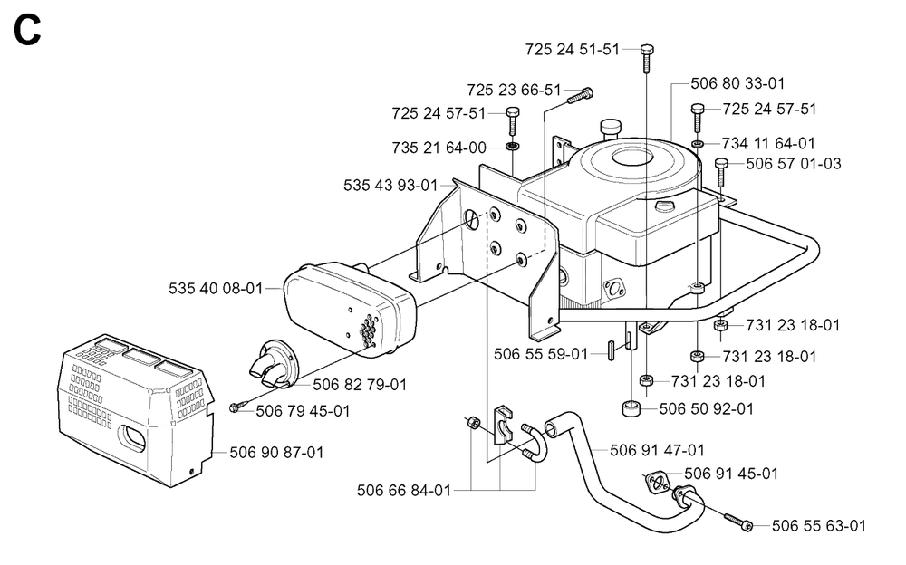 Engine Diagram and Parts List for R13R (953533001)(2003-09) Husqvarna Lawn Tractor