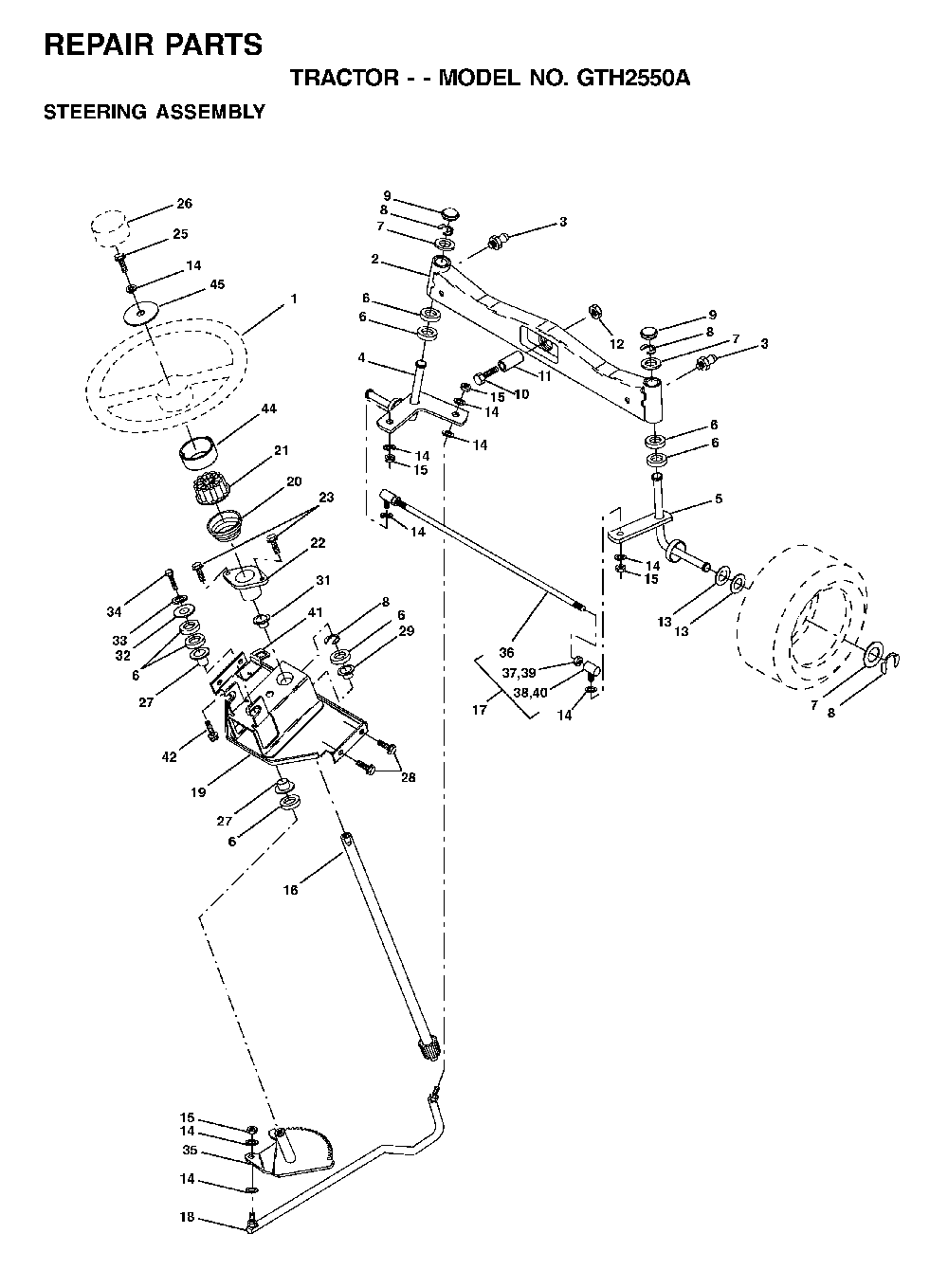 Steering Diagram and Parts List for GTH2550A (954567109)(2001-05) Husqvarna Lawn Tractor