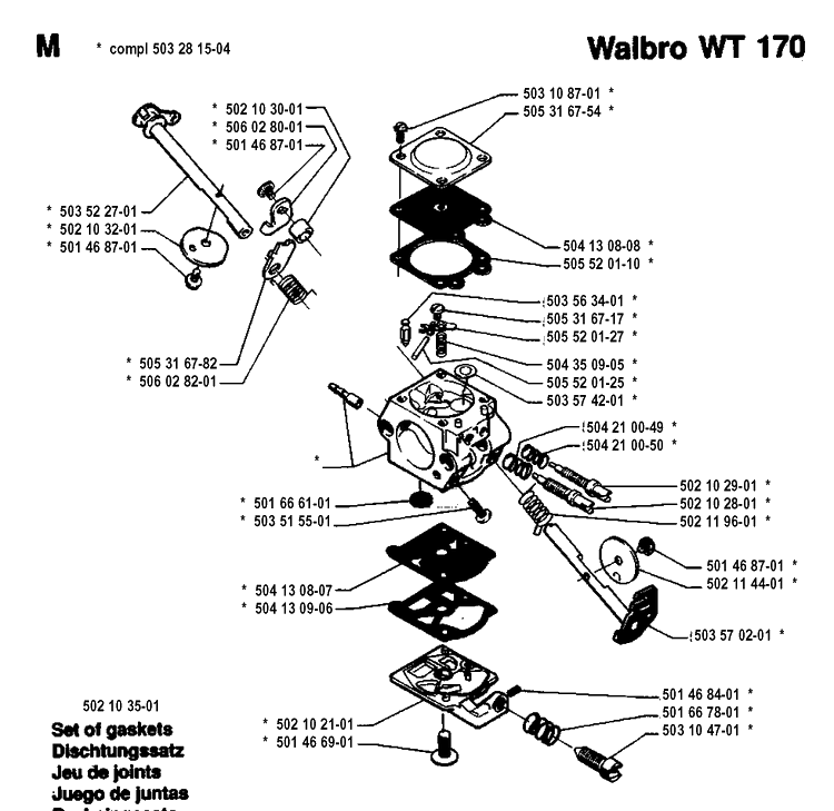 Carburetor Details Diagram and Parts List for 51 19942300001-19982300000 Husqvarna Chainsaw