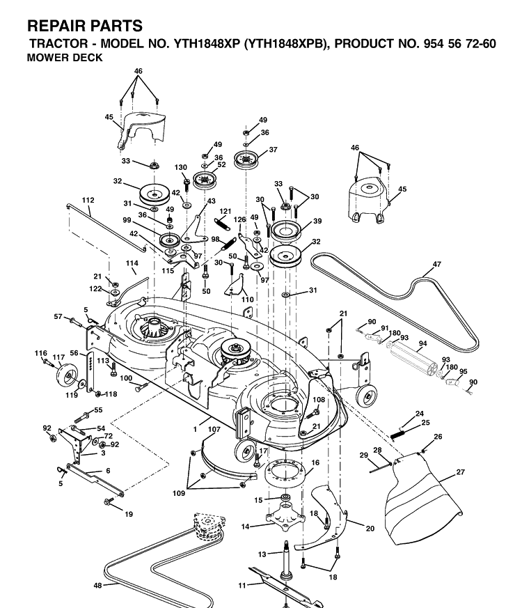 Mower Deck / Cutting Deck Diagram and Parts List for YTH1848XP (954567260)(2001-05) Husqvarna Lawn Tractor