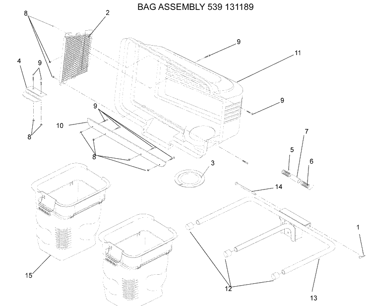 42 Inch Bag Diagram and Parts List for EZ-MZ 2008-01 Husqvarna Lawn Tractor Accessories