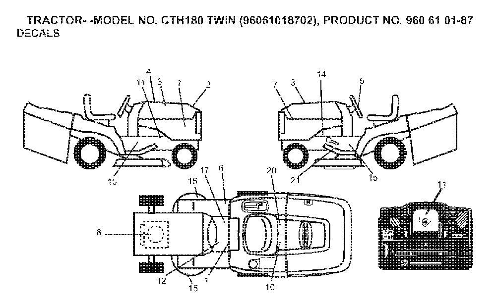 Decals Diagram and Parts List for CTH180TWIN (96061018702, 960610187)(2007-09) Husqvarna Lawn Tractor