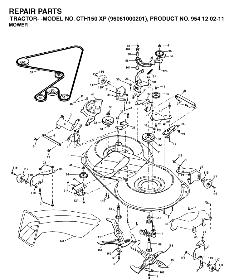 Mower Deck / Cutting Deck Diagram and Parts List for CTH150XP (96061000201)(2005-04) Husqvarna Lawn Tractor