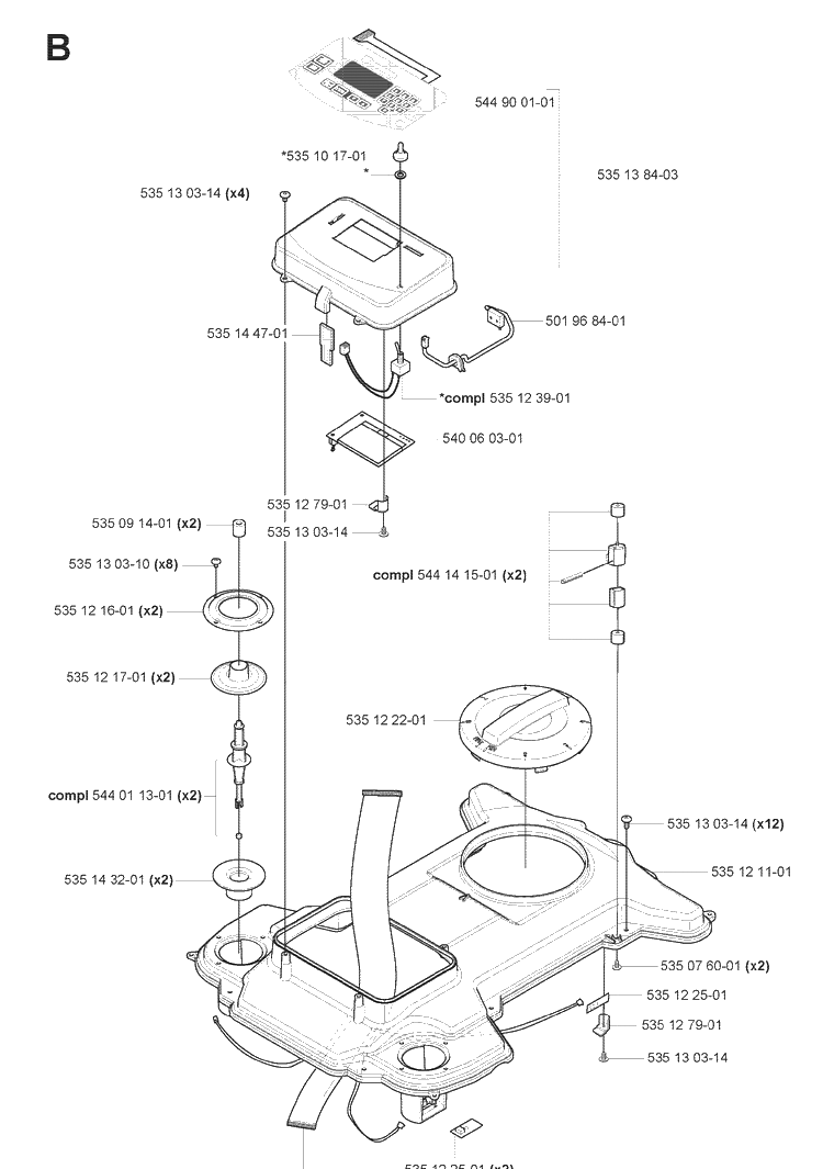 Chassis Upper Diagram and Parts List for 220AC 2008-02 Husqvarna Lawn Mower