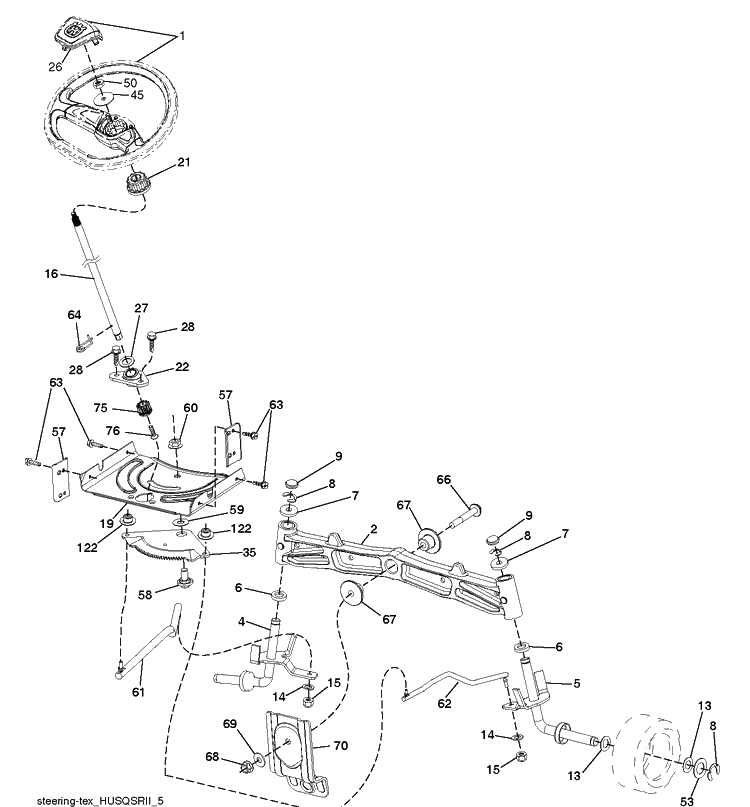 Steering Diagram and Parts List for TS146XKD (96043032900)(2021-01) Husqvarna Lawn Tractor