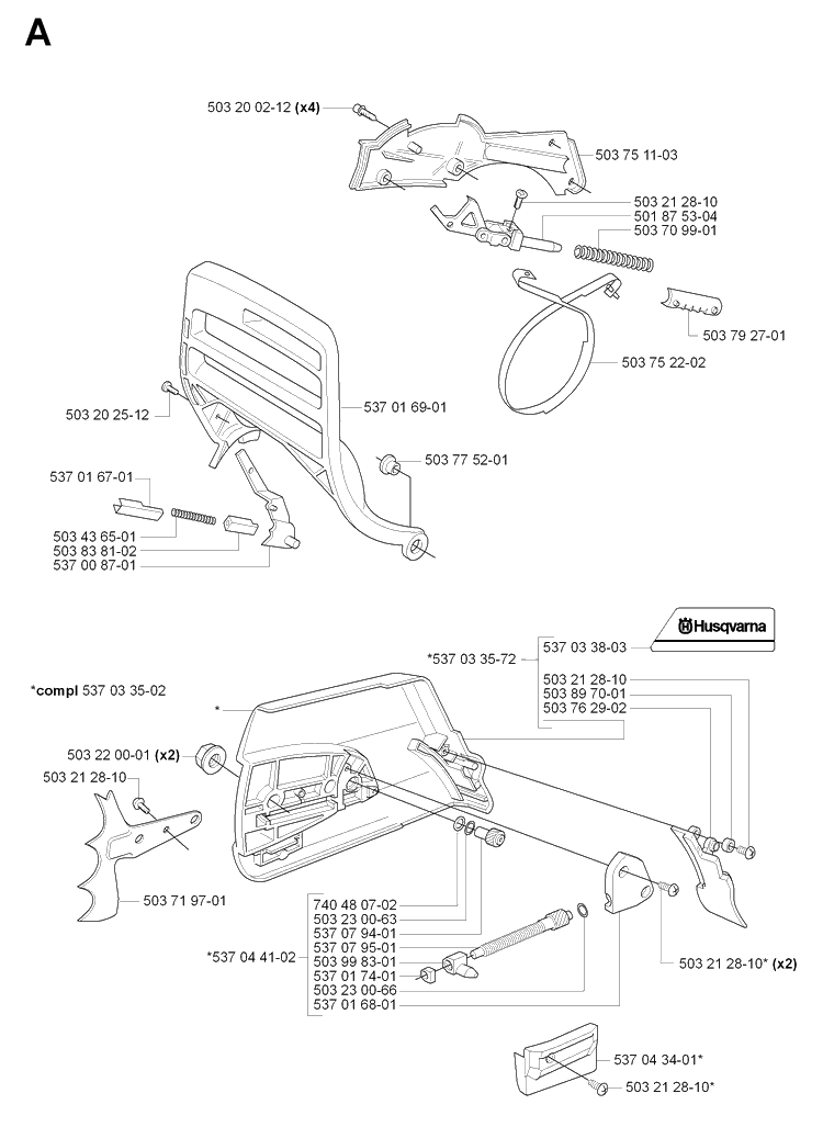 Chain Brake And Clutch Cover Diagram and Parts List for 385 20064000001-Current Husqvarna Chainsaw