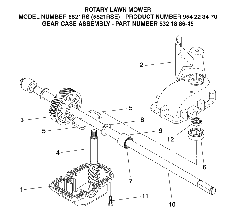 Gear Case Diagram and Parts List for 5521RS (954223270)(2004-07) Husqvarna Lawn Mower