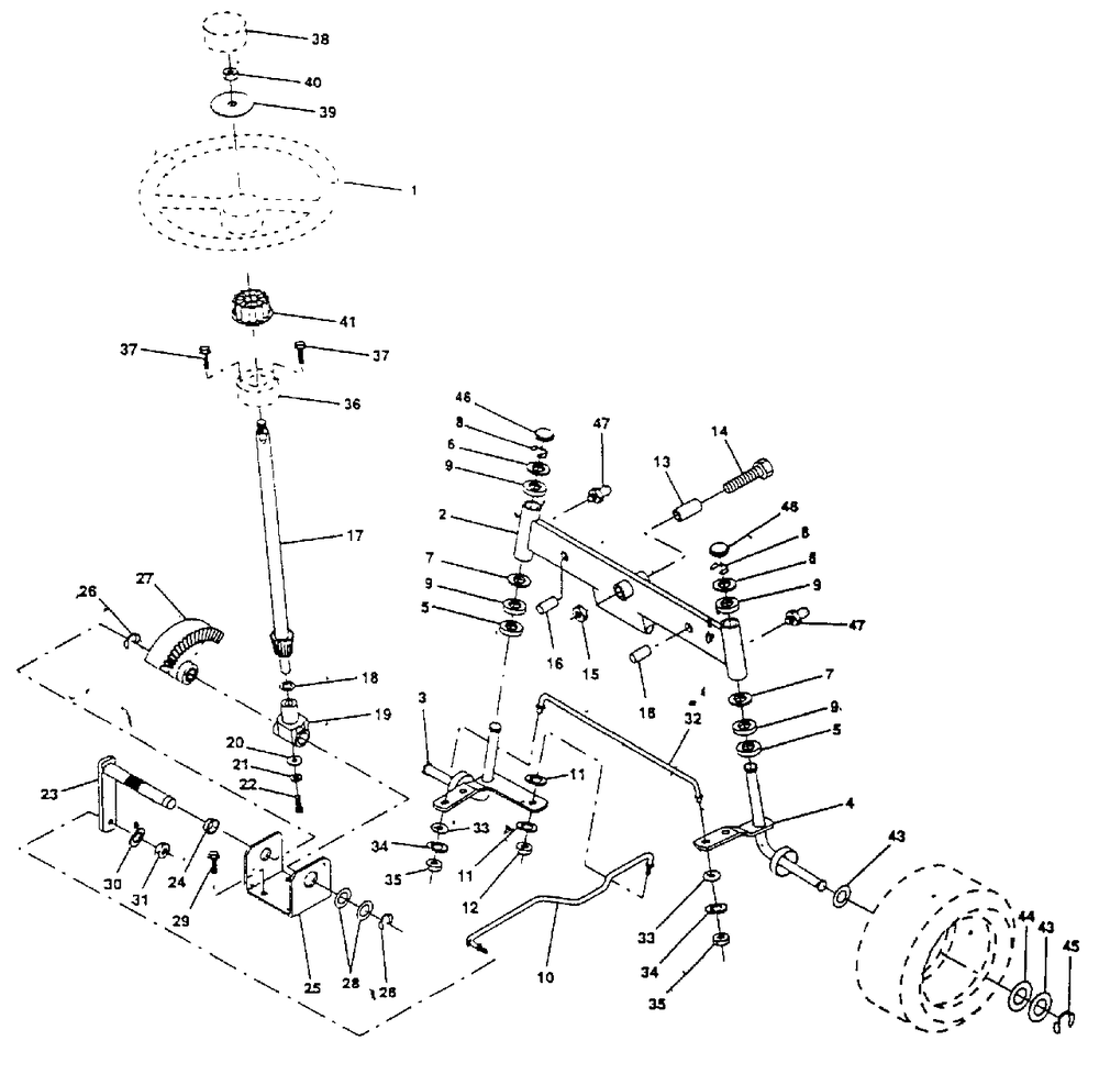 Steering Assembly Diagram and Parts List for YT180 (954000652-A)(1994-01) Husqvarna Lawn Tractor