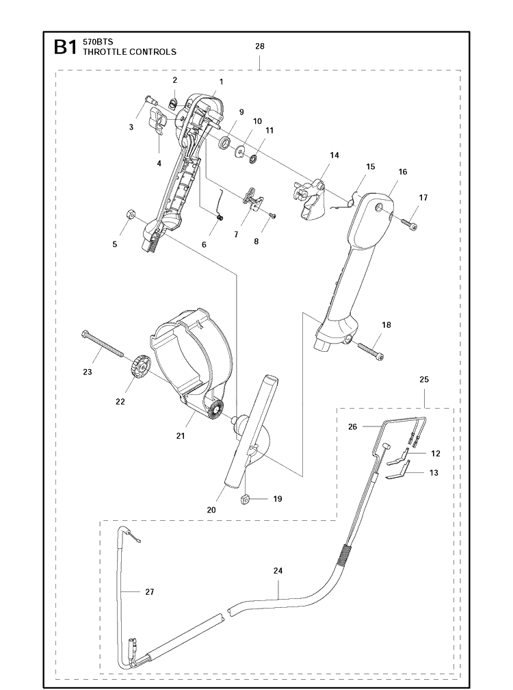Throttle Controls Diagram and Parts List for 570BFS 20111800001-Current Husqvarna Leaf Blower / Vacuum
