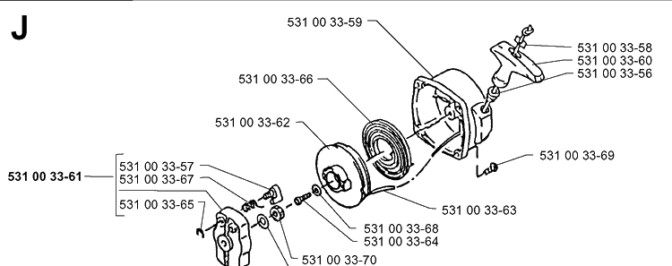 Starter Diagram and Parts List for 140B 19960900001-19974000000 Husqvarna Leaf Blower / Vacuum