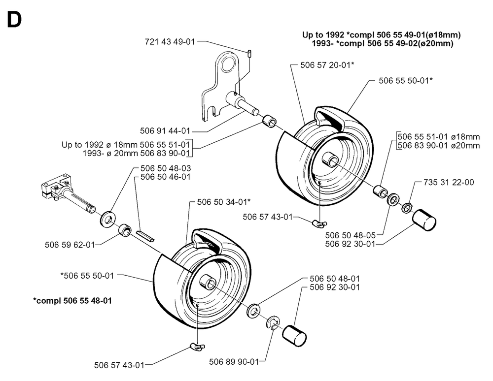 Wheels And Tires Diagram and Parts List for R11 1998-09 Husqvarna Lawn Tractor