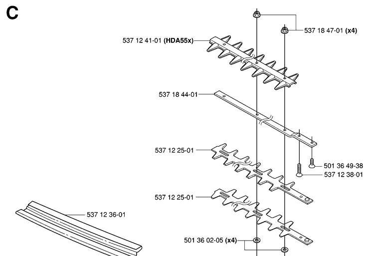 Cutting Equipment Diagram and Parts List for HA110 20040100001-20054000000 Husqvarna Hedge Trimmer