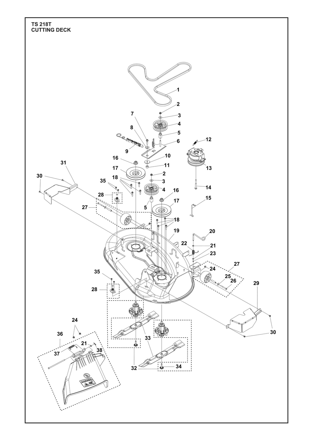 Mower Deck / Cutting Deck Diagram and Parts List for TS218T  Husqvarna Lawn Tractor