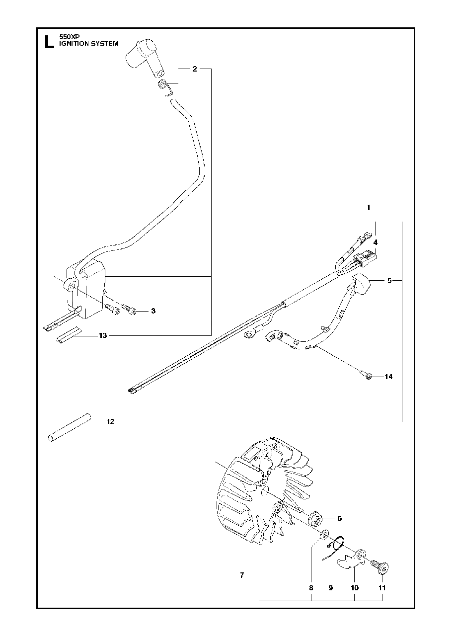 Ignition System Diagram and Parts List for 550XP-XPG 2014-01 Husqvarna Chainsaw