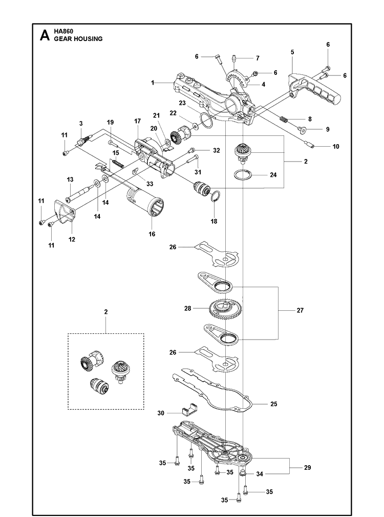 Gear Housing Diagram and Parts List for 596316601  Husqvarna Brush Cutter