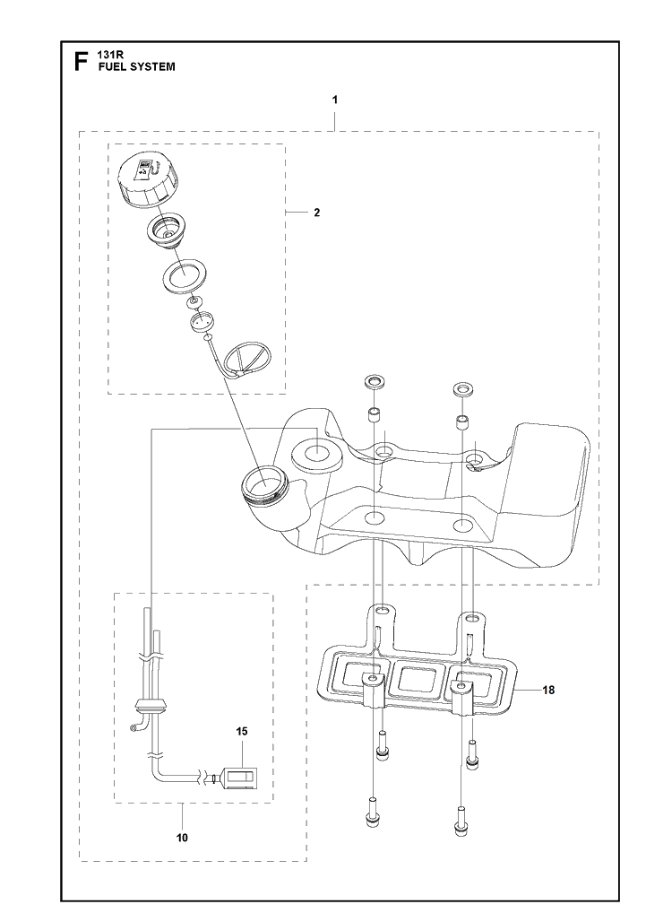 Fuel System Diagram and Parts List for 131R (967843102)(2020-10) Husqvarna Edger
