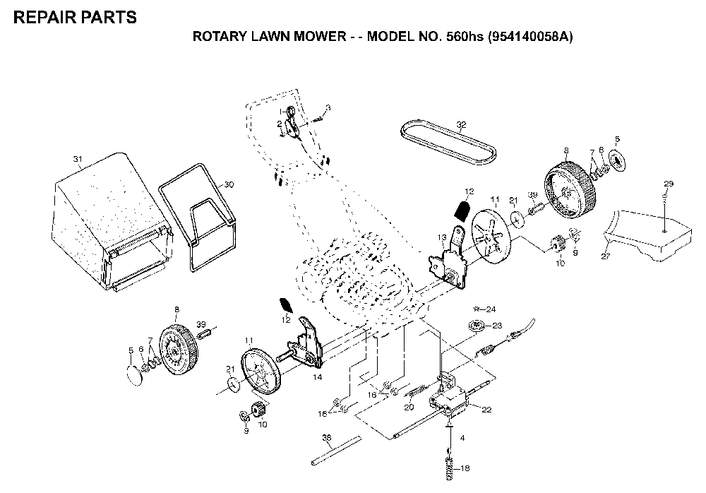Repair Parts Diagram and Parts List for 560HS (954140058A)(1998-02) Husqvarna Lawn Mower