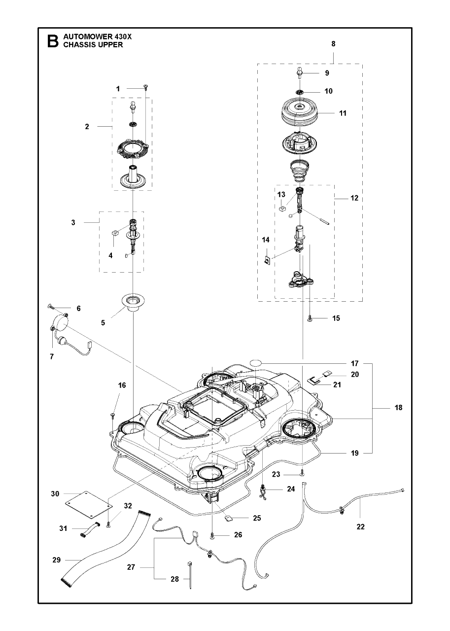 Chassis Upper Diagram and Parts List for 430X 2016-02 Husqvarna Lawn Mower