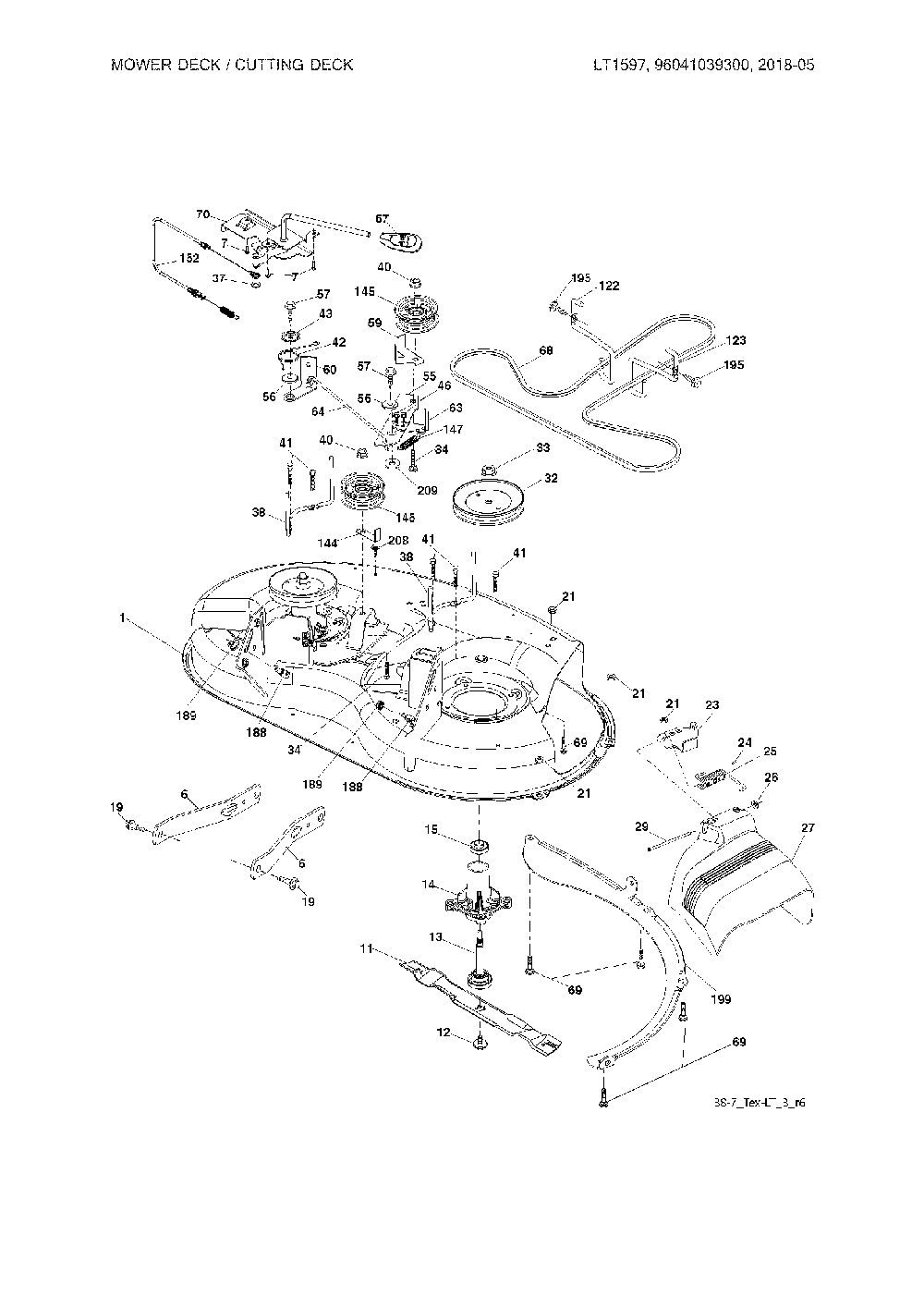 Mower deck Diagram and Parts List for LT1597-96041039300  Husqvarna Lawn Tractor