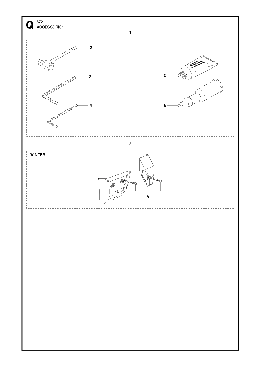 Accessories Diagram and Parts List for 372XP-XPG 20111800001 & Above Husqvarna Chainsaw