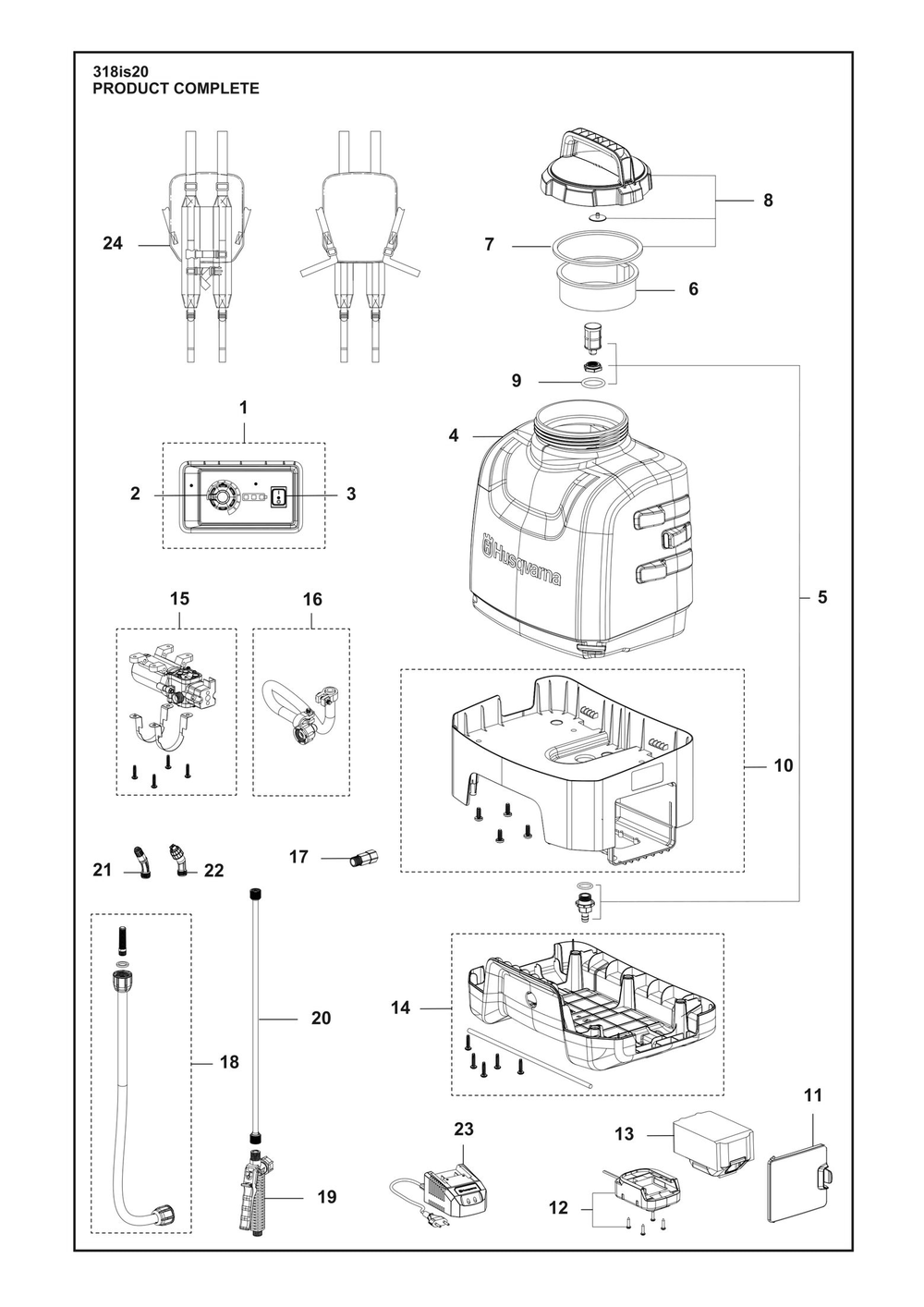 Complete Product Diagram and Parts List for 318IS20  Husqvarna Sprayer