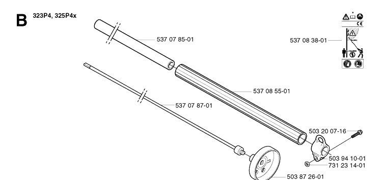 Shaft 2 Diagram and Parts List for 323P 20020100001-20021800000 Husqvarna Pole Saw