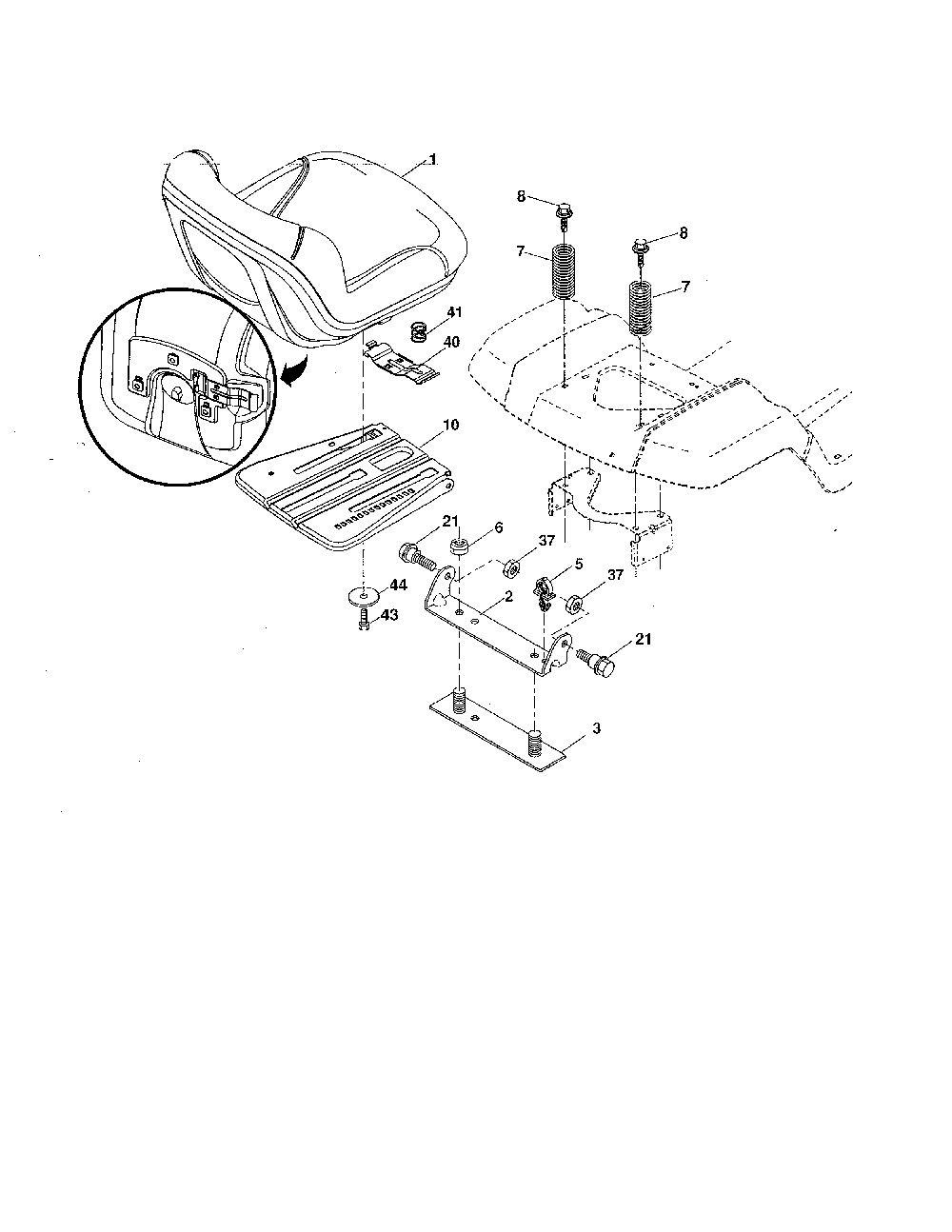 Seat Diagram and Parts List for 917279260  Husqvarna Lawn Tractor