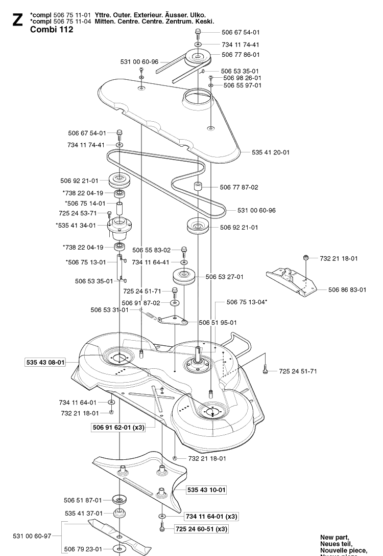 44 Inch/112cm Cutting Deck Diagram and Parts List for PR15 2002-02 Husqvarna Lawn Mower