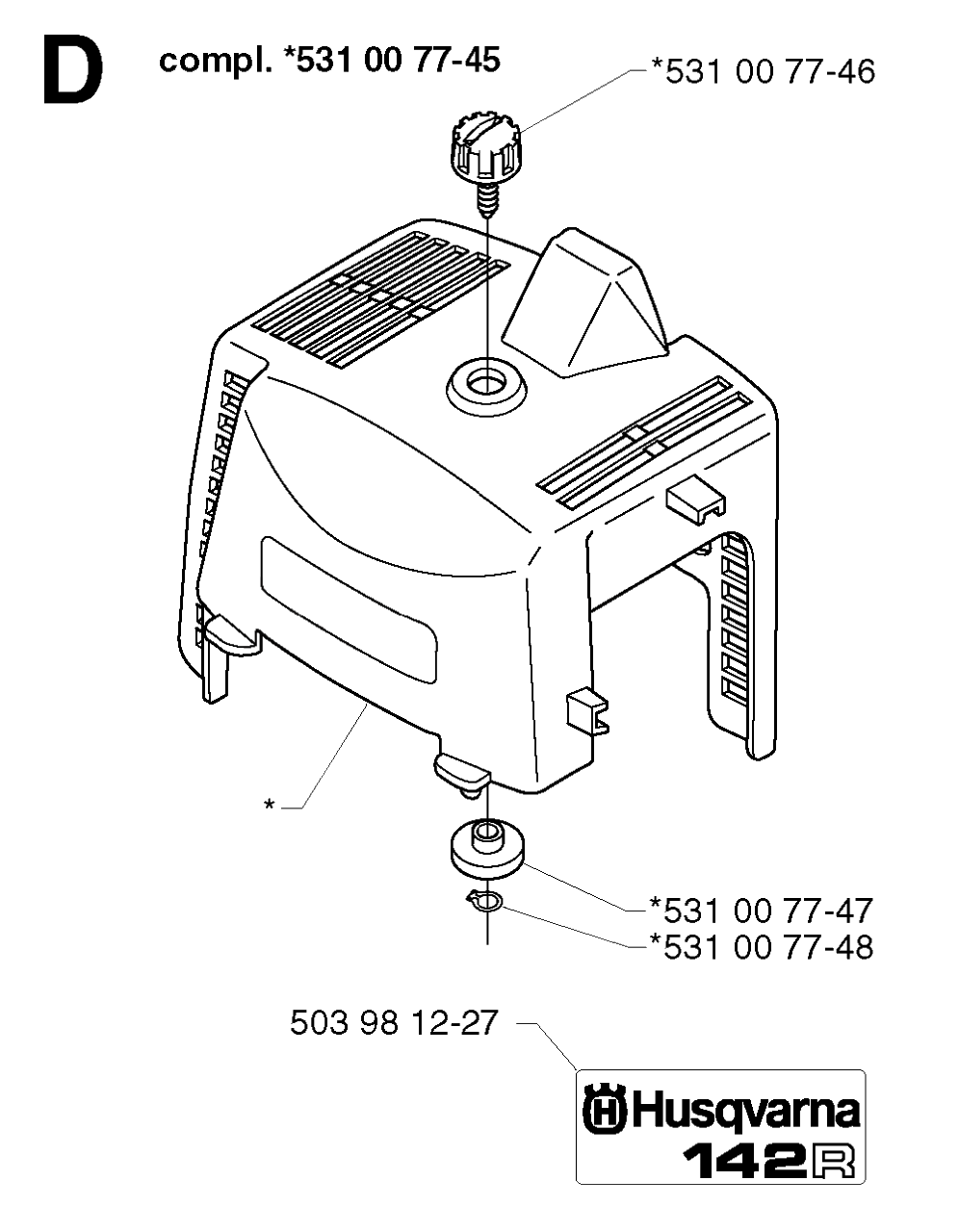 Cylinder Cover Diagram and Parts List for 142R 20001900001 & Above Husqvarna Trimmer