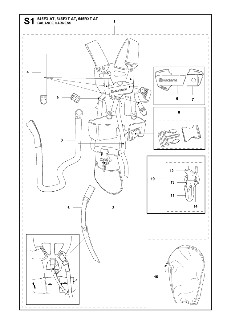 Harness 2 Diagram and Parts List for 545FXTAT  Husqvarna Brush Cutter