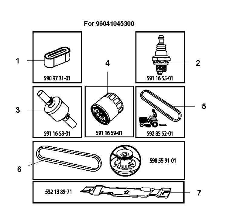 Frequently Used Parts Diagram and Parts List for TS142L  Husqvarna Lawn Tractor