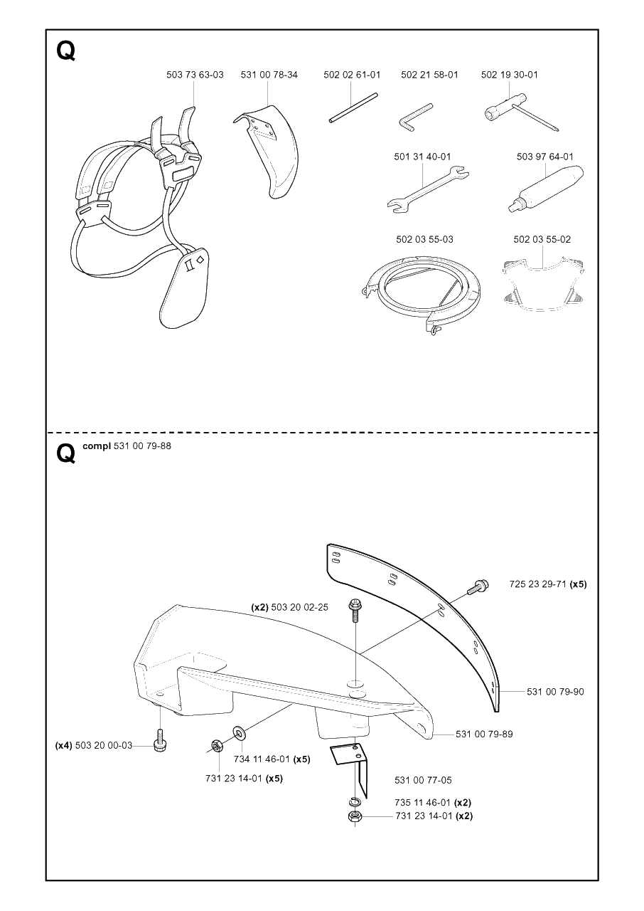 Accessories Diagram and Parts List for 132R 20050100001 & Above Husqvarna Trimmer