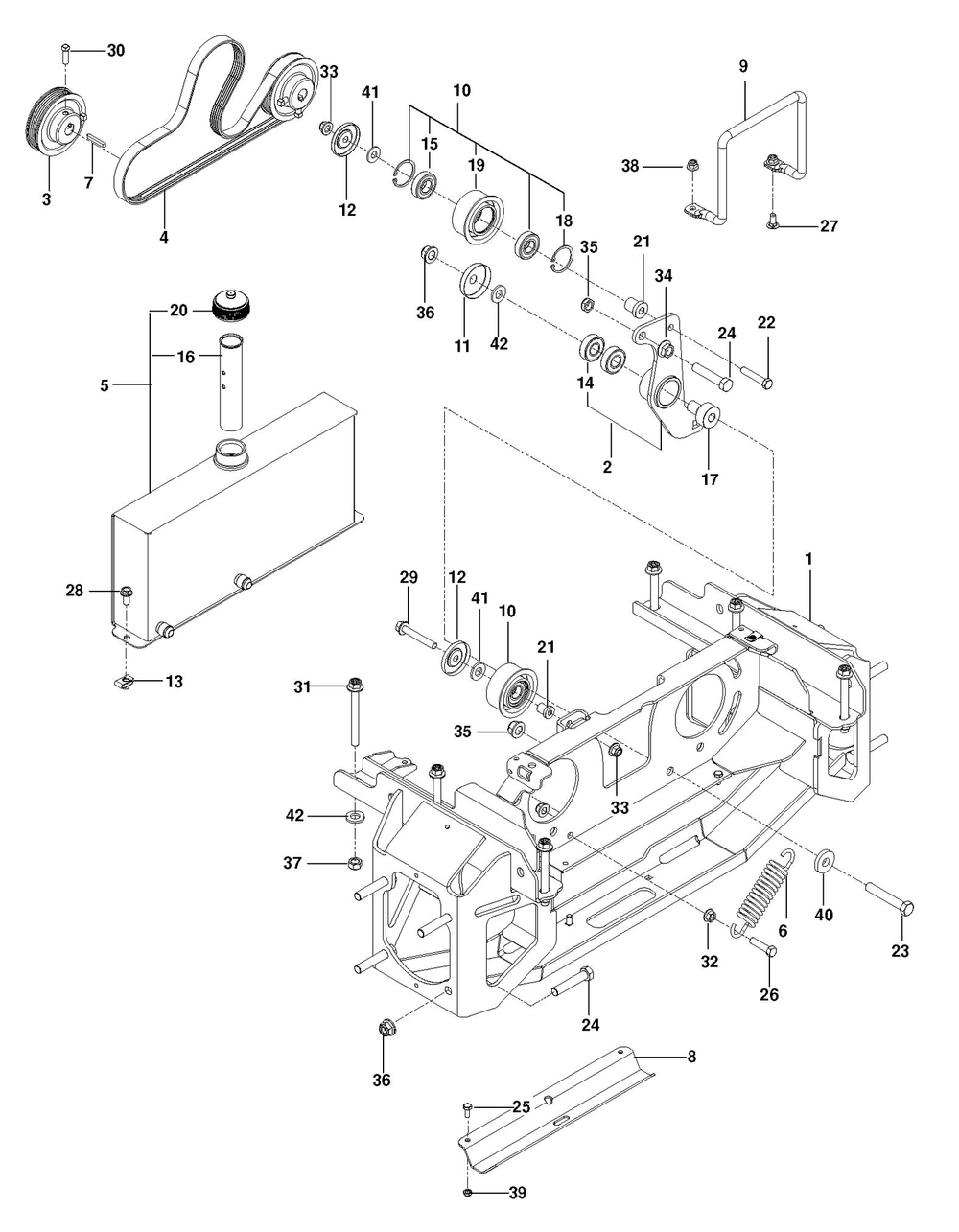 Hydraulic Frame Diagram and Parts List for PZ29D 2011 Husqvarna Lawn Tractor