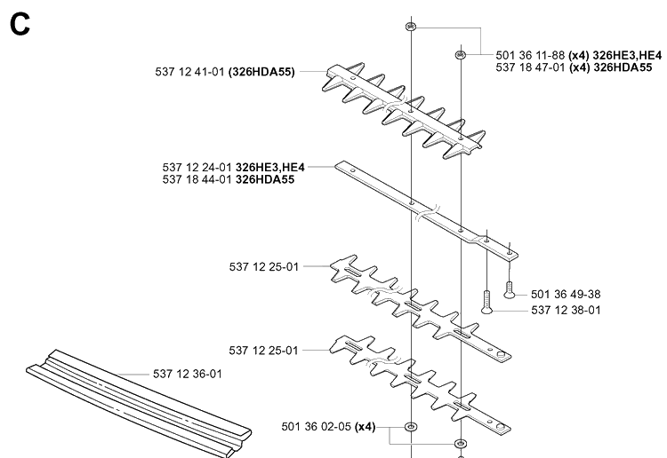 Cutting Equipment Diagram and Parts List for 326HE4 (X-SERIES)(20013500001-20033100000) Husqvarna Hedge Trimmer