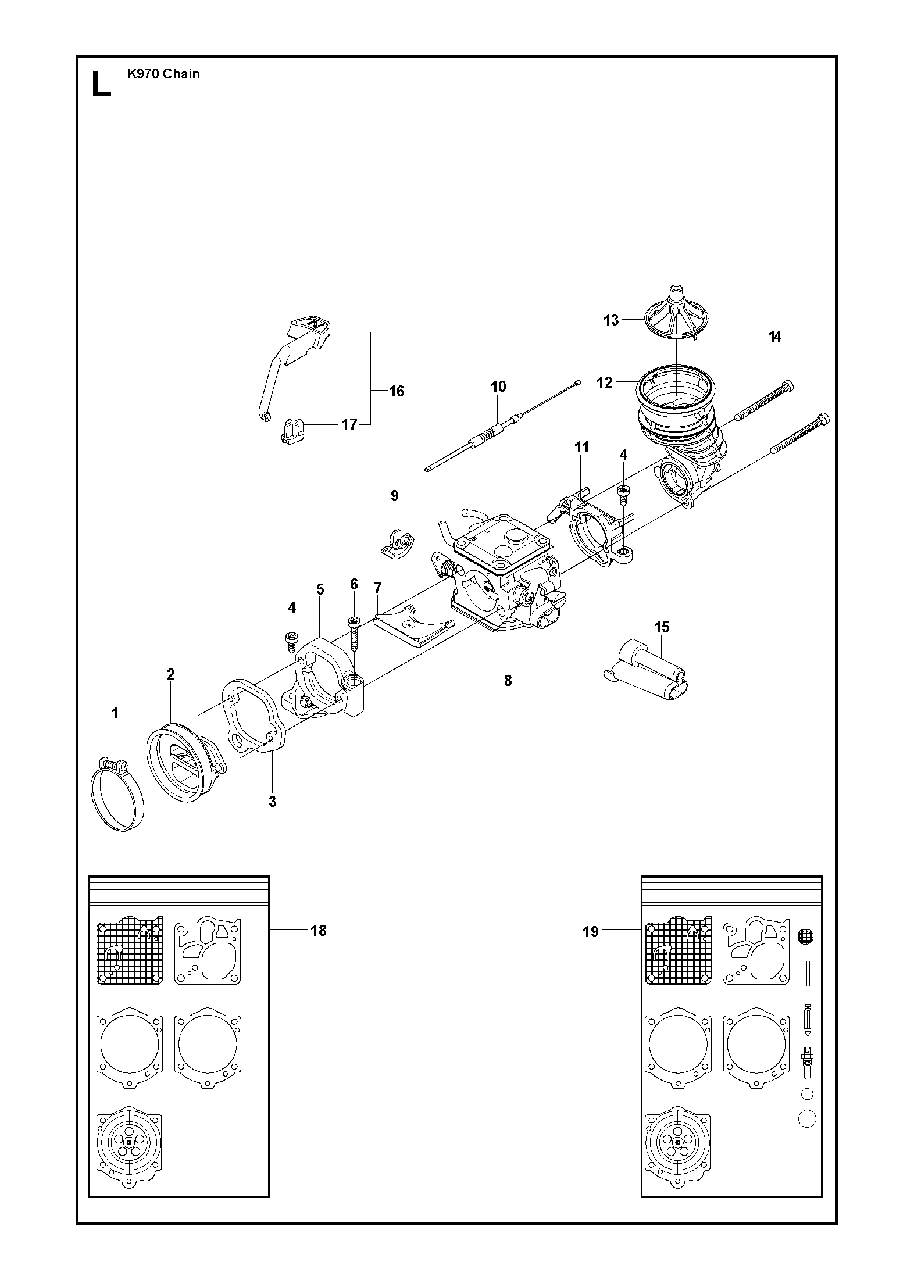 Carburetor Diagram and Parts List for K970CHAIN 2011-12 Husqvarna Circular Saw