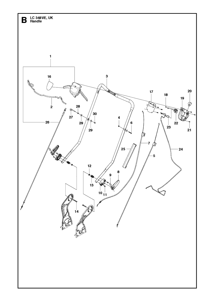 Handle Diagram and Parts List for LC348VE 2015 Husqvarna Lawn Mower