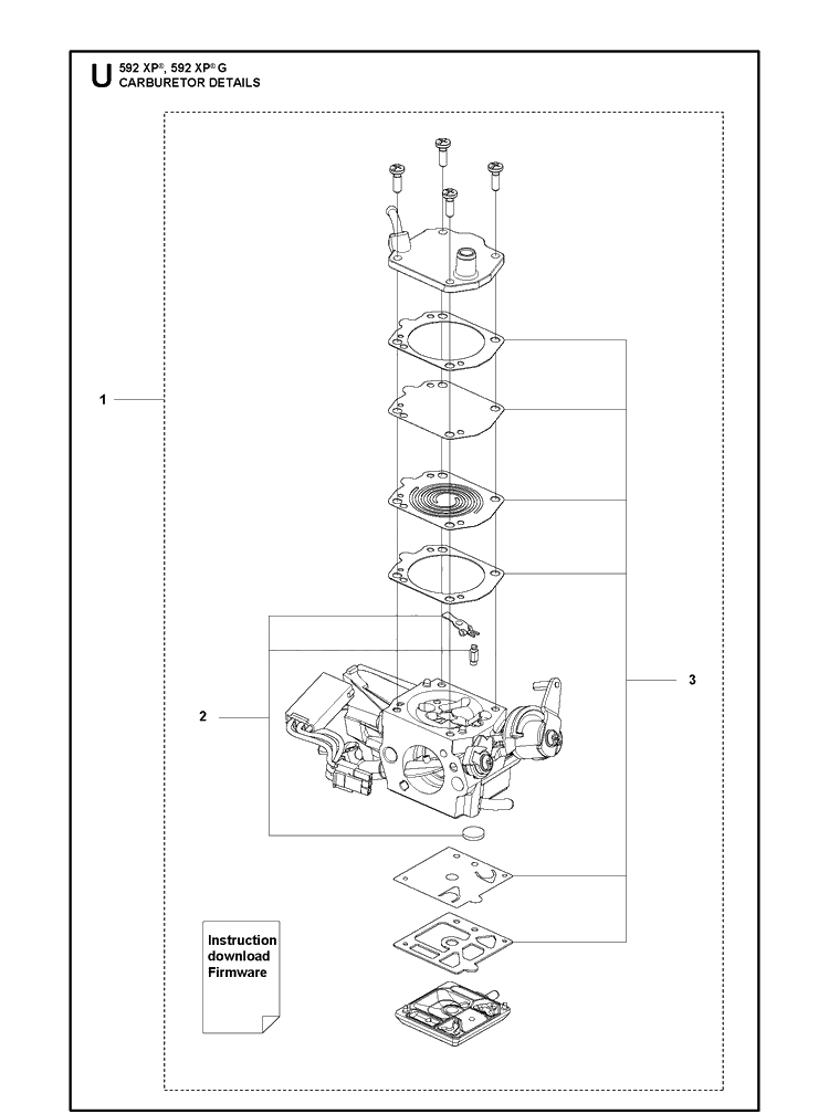 Carburetor Details Diagram and Parts List for 592XP 592 XP-G Husqvarna Chainsaw