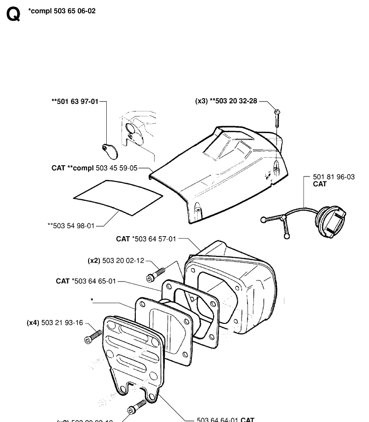 Muffler Diagram and Parts List for 242 19981800001-20013500000 Husqvarna Chainsaw