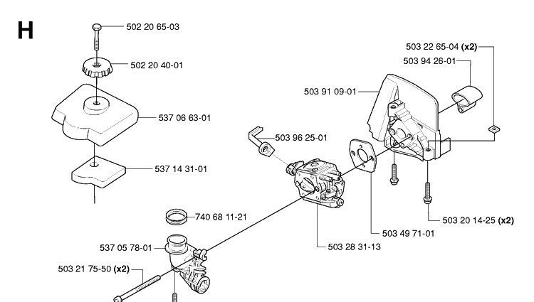 Carburetor And Air Filter Diagram and Parts List for 326HE3 (X-SERIES)(20054000001-20090900000) Husqvarna Hedge Trimmer