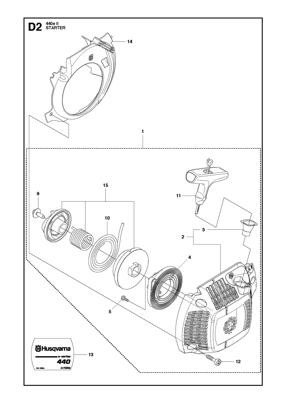Starter Diagram and Parts List for 440 e-series II Husqvarna Chainsaw