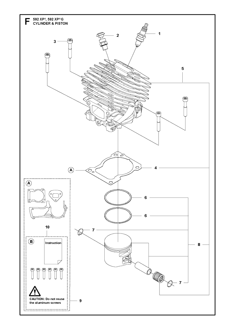 Cylinder Piston Diagram and Parts List for 592XP 592 XP-G Husqvarna Chainsaw