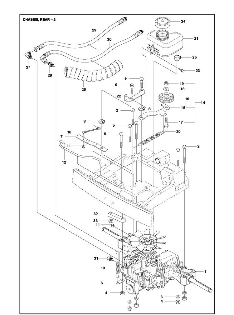 Chassis Rear 2 Diagram and Parts List for R316TS AWD Husqvarna Lawn Mower