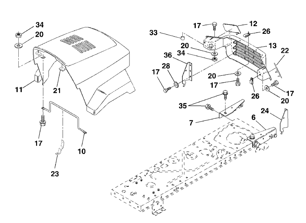 Hood Diagram and Parts List for LT125 (954170001-C)(1998-10) Husqvarna Lawn Tractor