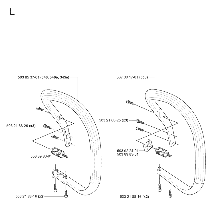 Handle Diagram and Parts List for 345 20070100001-Current Husqvarna Chainsaw