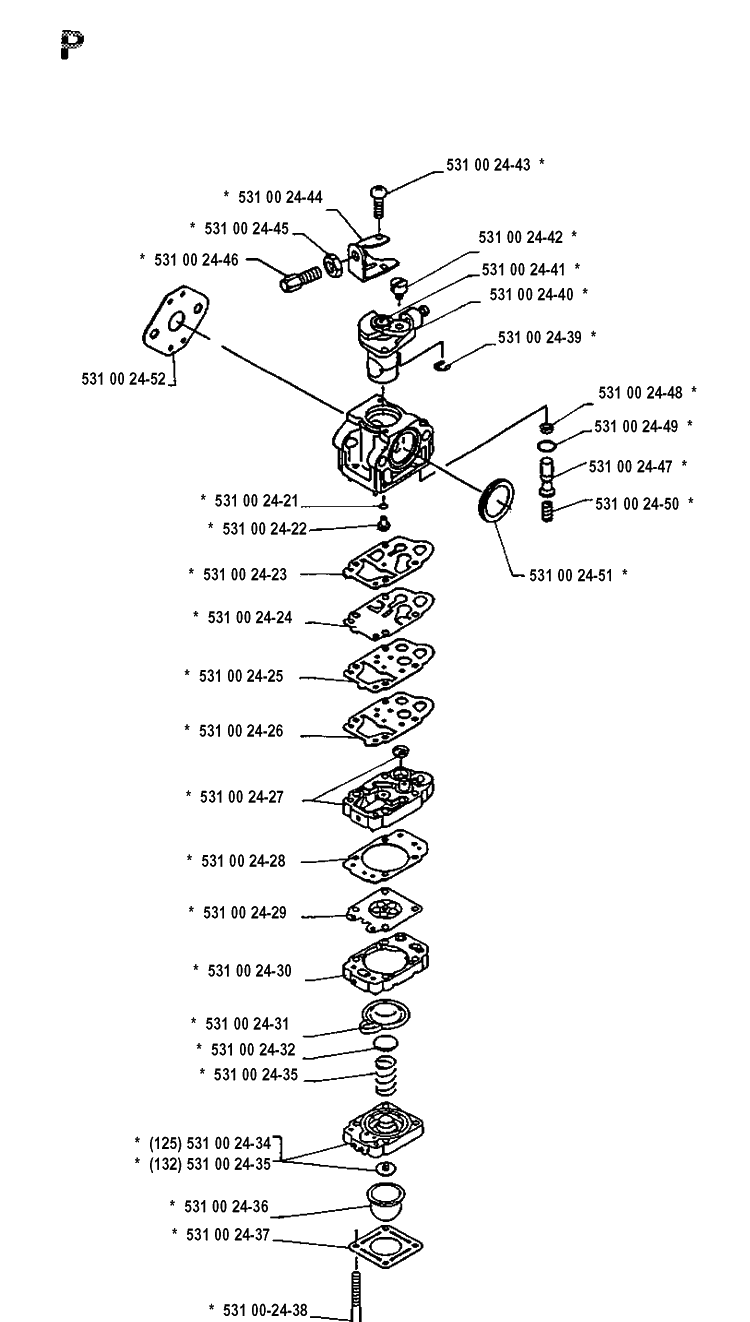 Carburetor Details Diagram and Parts List for 132LD 19904400001-19920100000 Husqvarna Edger
