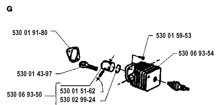 Cylinder Piston Diagram and Parts List for 18H 19920900001-19941400000 Husqvarna Hedge Trimmer