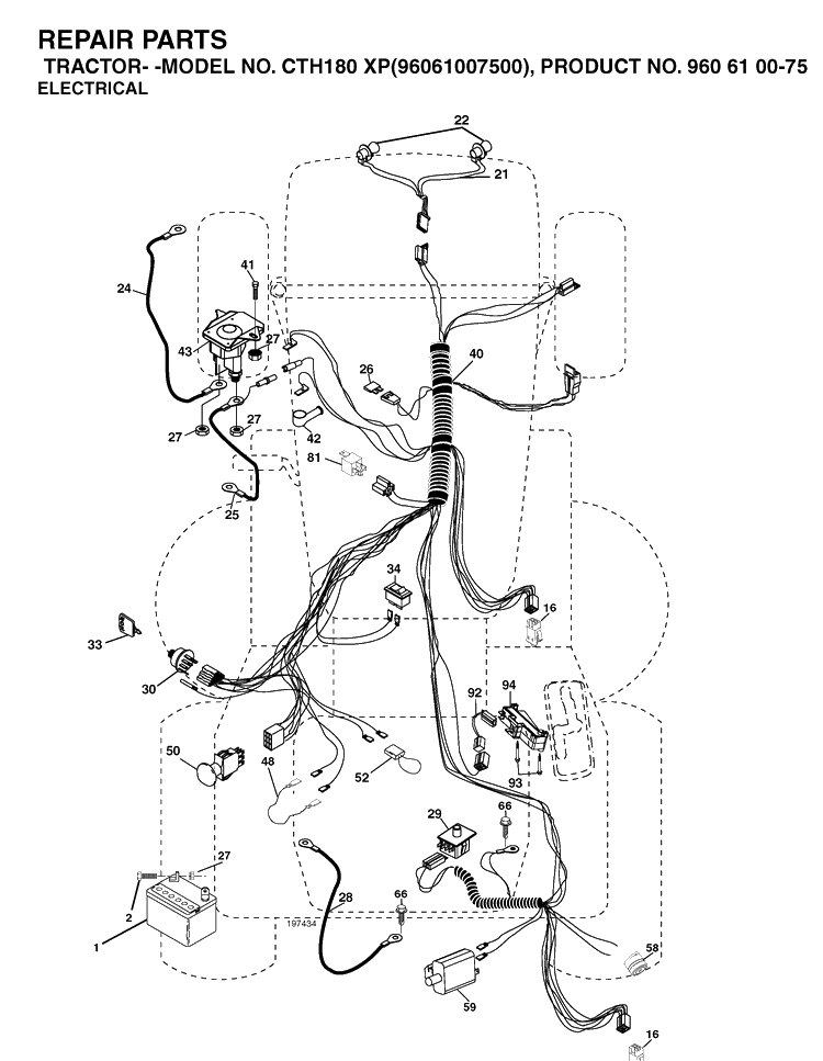 Electrical Diagram and Parts List for CTH180XP (96061007500)(2006-03) Husqvarna Lawn Tractor
